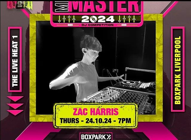 Zac Harris in the Mixmaster 2024 live heat at Boxpark Liverpool